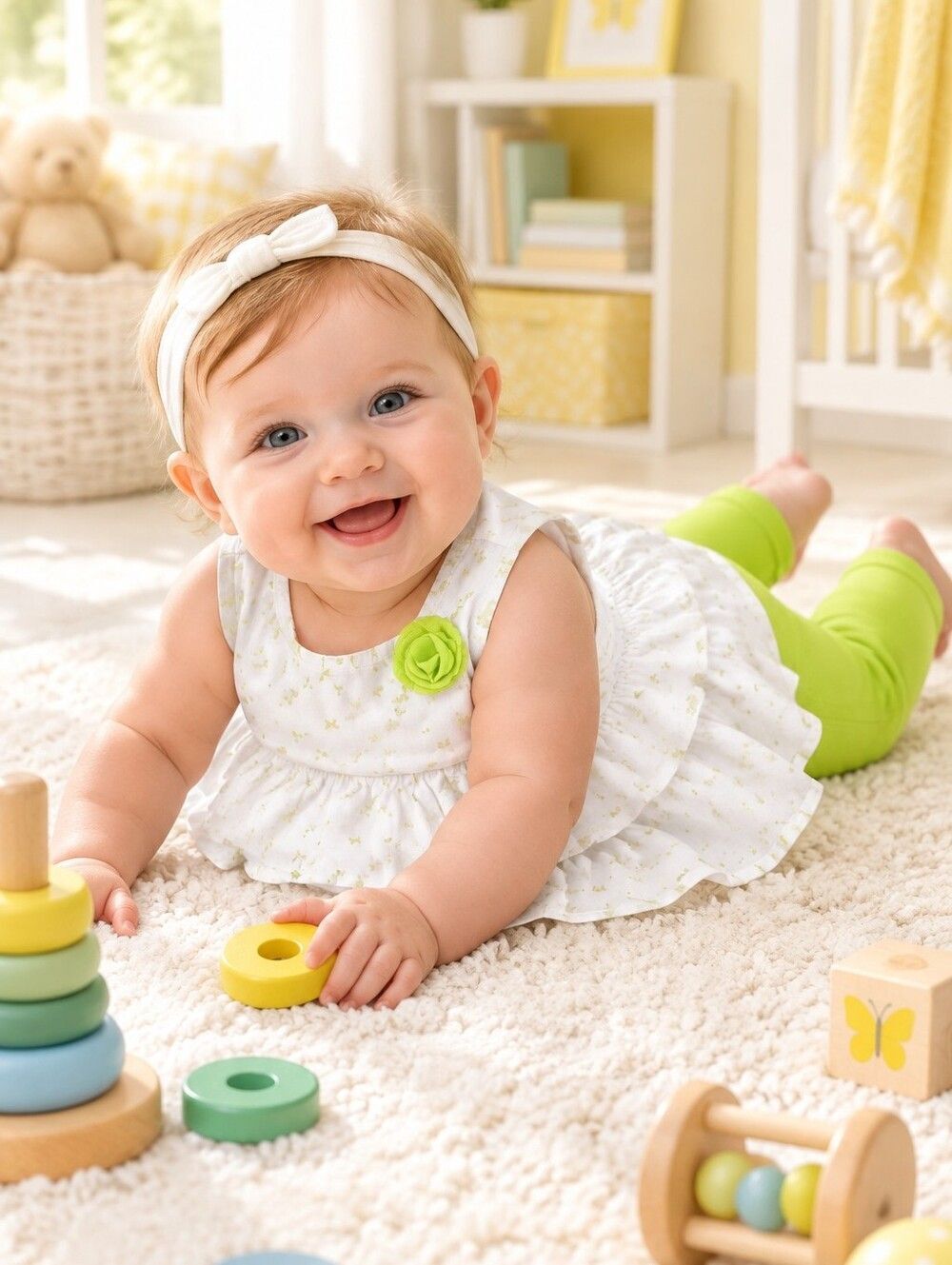 Carter's Baby Girl 3M Lime Green Butterfly Tulle Ruffled Top & Pants 2pc Outfit